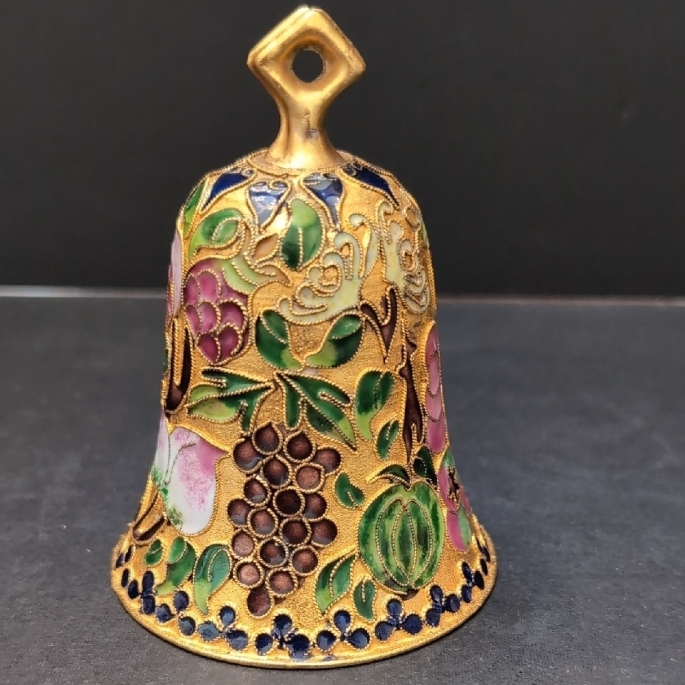 Vintage Cloisonne Christmas Bell Ornament .